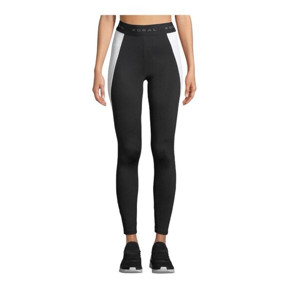 Koral Mid Rise Black With White Side Panel Leggings Size Medium NWOT - Picture 1 of 7